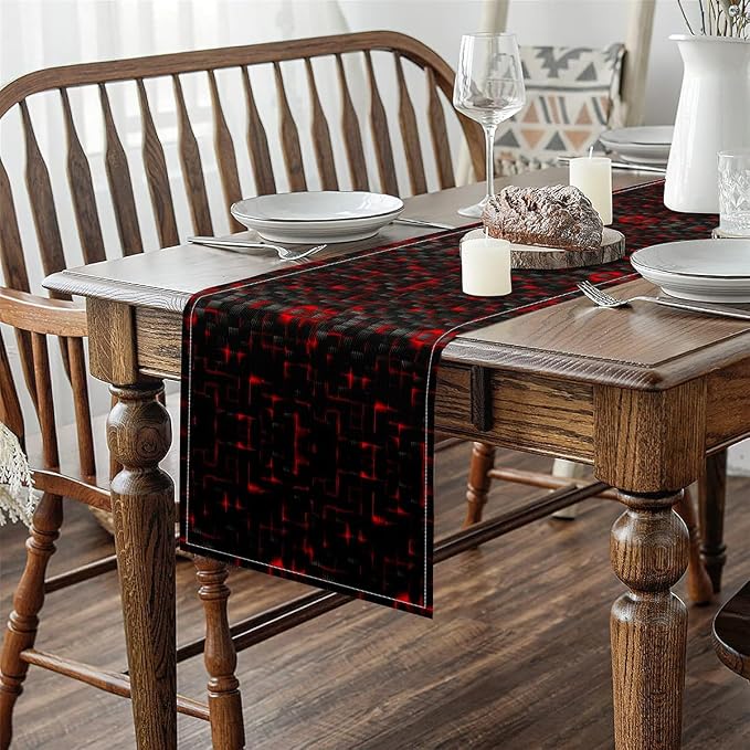 Feelyou Red and Black Table Runner 60x13 Inch Light Geometric Decorations Indoor Outdoor Party Supply Home Kitchen Dining Decor Dresser Scarfs Modern Style Home Decor for Living Room - Image 4