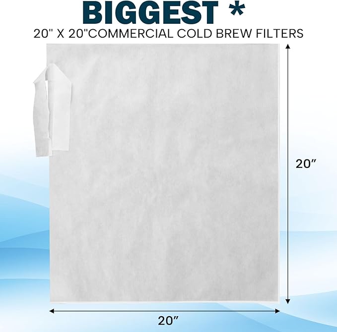 100 Piese Cold Brew Coffee Filters with Drawstring, 20" X 20" Commercial Cold Brew Bags for Commercial Model Cold Brew Coffee Makers and 5 Gallon Commercial Systems, Brew Up To 5 LBS Coffee