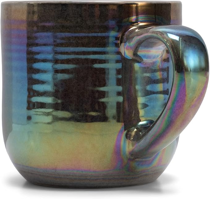 Elanze Designs Glossy Reactive Glaze Large 17 Fluid Ounce Everyday Kitchen Food Grade Ceramic Stoneware Coffee Mug Cup with Comfort Curved Handles, Set of 4, Black - Image 3