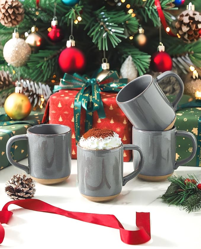 HASENSE Coffee Mugs, 12 OZ Coffee Cups Ceramic Set of 4 with Handle and Speckled Patterns for Man Woman, Vintage Stoneware Porcelain Coffee Cups Set for Tea, Cocoa, Milk, Latte and Cappuccino - Gray - Image 4