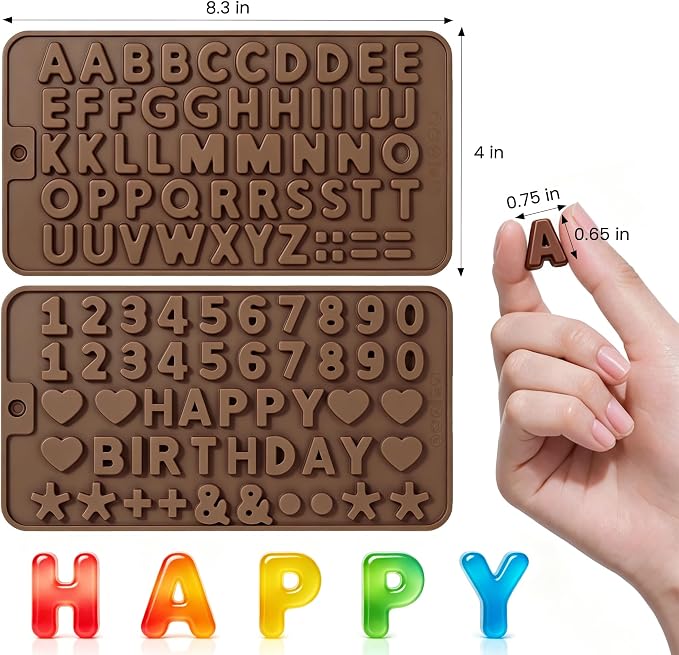 2PCS Silicone Molds for Chocolate,Number Letter Molds,Reusable Candy Molds with Happy Birthday Decorating Symbols,Mini Size Alphabet Decorating for Birthday Cake Lollipop Fondant Chocolate - Image 3
