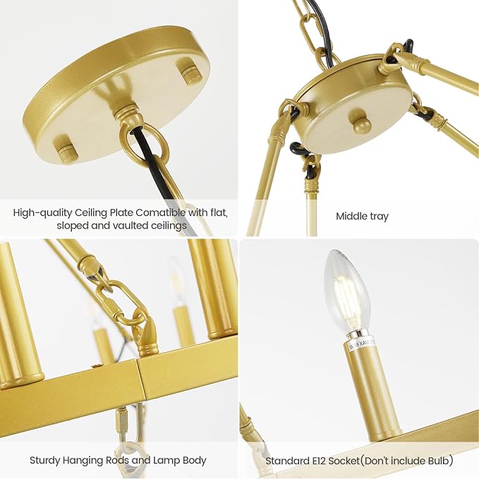 55 Inch Gold Wagon Wheel Chandelier,2 Tier 48-Lights Farmhouse Chandelier for Living Room,Round Rustic Dining Room Light Fixture,Extra Large Foyer Chandeliers for High Ceilings,for Staircase,Entryway - Image 2