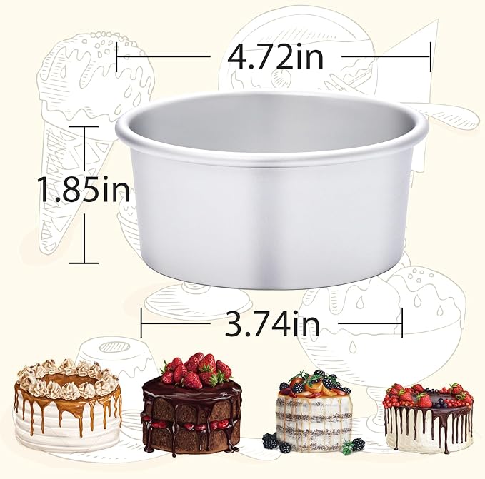 Round Cake Pan Set of 7 (4 Pcs of 4 x 2 inch and 1 Pc of 6 x 3 inch/8 x 3 inch/10 x 3 inch), Aluminum Baking Pans for Layer Cakes, Heavy Duty Non-Stick, Evenly Baking Tools for Home Kitchen - Image 5