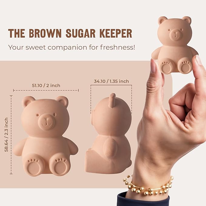 Brown Sugar Bear Keeper – 3D Terracotta Clay Sugar Saver Softener, Reusable Moisture Stone for Brown Sugar, Cookies, Marshmallows, Herbs, Baking & Kitchen Storage - Image 3
