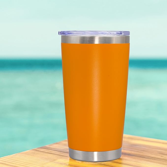 20oz Tumbler Insulated Coffee Tumblers with Lid Stainless Steel Orange 1P | 20 oz Tumblers Double Wall Insulated Vacuum 20oz Coffee Mug Leak Proof Tumblers with Lid Powder Coated - Orange 1 Pack - Image 8