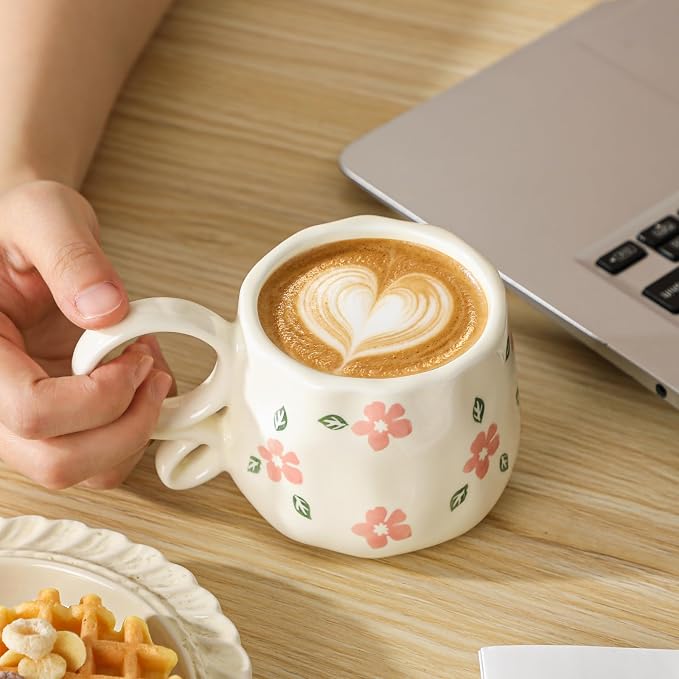 Ceramic Cute Coffee Mug For Women, Pretty Coffee Mug,Espresso Mug,9 Oz (270ml) Floral Mug (Flower) - Image 7