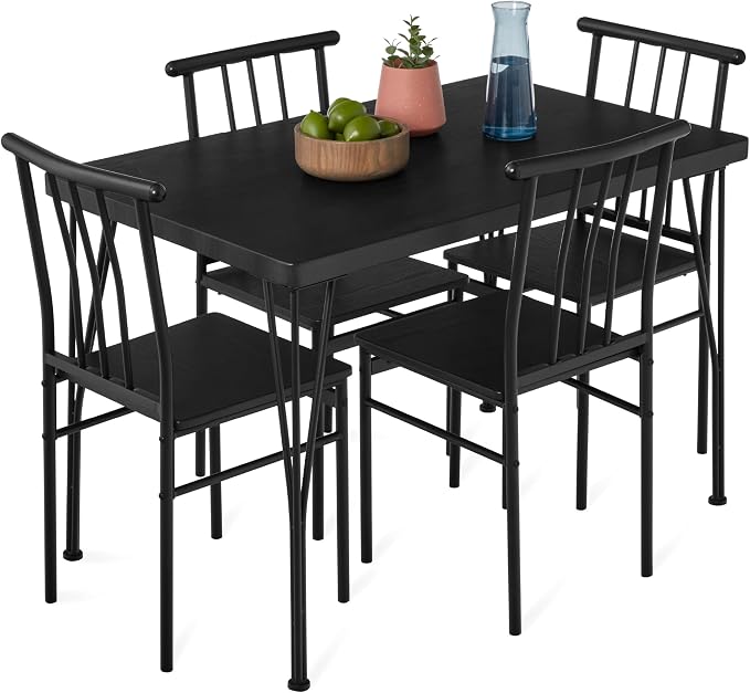 Best Choice Products 5-Piece Metal and Wood Indoor Modern Rectangular Dining Table Furniture Set for Kitchen, Dining Room, Dinette, Breakfast Nook w/ 4 Chairs - Black by Unknown