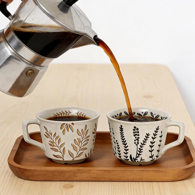 Vintage Ceramic Mug Set - 12 oz Unique Ceramic Coffee Mugs & Tea Cups with Hand-Drawn Patterns, Dishwasher & Microwave Safe, Ideal Gift - Image 6