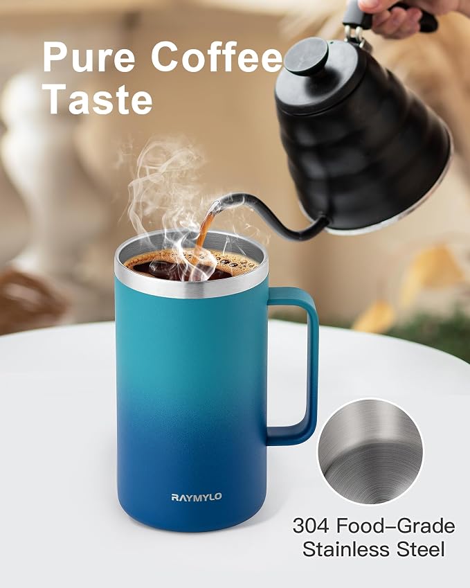 RAYMYLO Insulated Coffee Mug 24 oz, Spill-Proof & Detachable Slider Lid | Double Wall Stainless Steel with Thorough Clean Lid & Handle, Cold for 9 Hrs, Suitable for Camp Home Office - Image 5