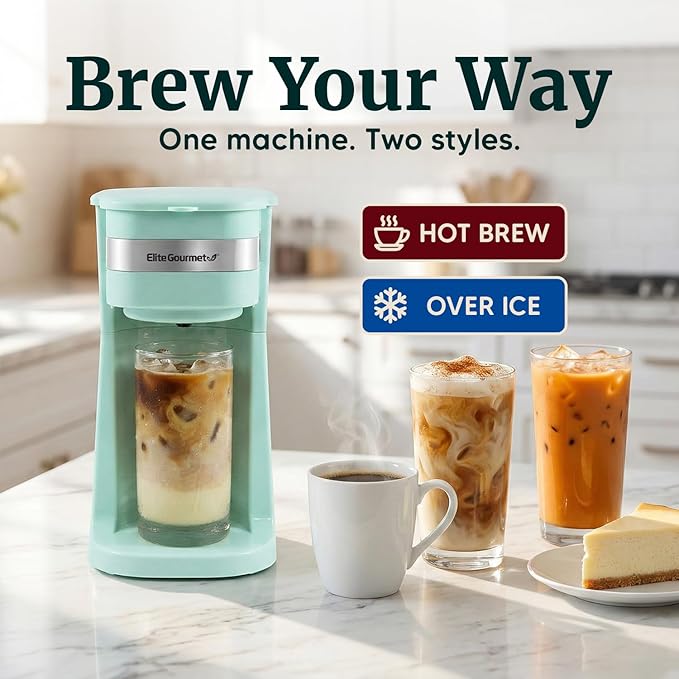 Elite Gourmet EHC113M Personal Single-Serve Compact Coffee Maker, Mint | Includes 14oz stainless steel interior thermal travel mug, reusable filter - compatible with coffee grounds - Image 5