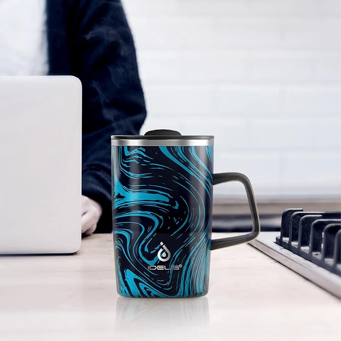 Ideus 16 oz Insulated Stainless Steel Coffee Mug with Lid, Blue Zebra | Perfect for home, office, or daily use| Easy to clean wide mouth| Sweat-proof| On the go - Image 7