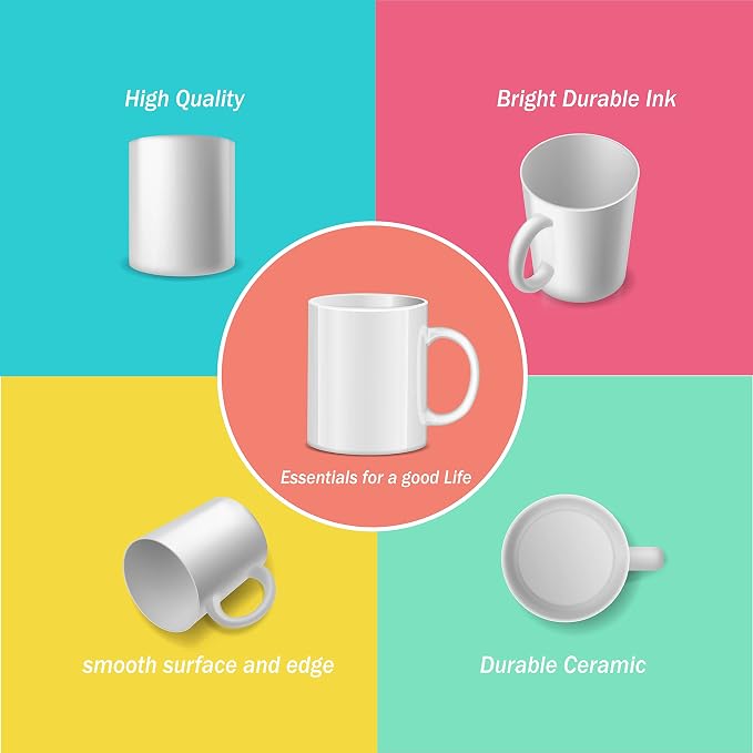 RAINBOWTIE Sublimation Mugs Blank, 12PCS White Coated Ceramic Coffee Cup | White Coated Ceramic Cup for party,casual dringking water,juice,milk,latte - Image 2