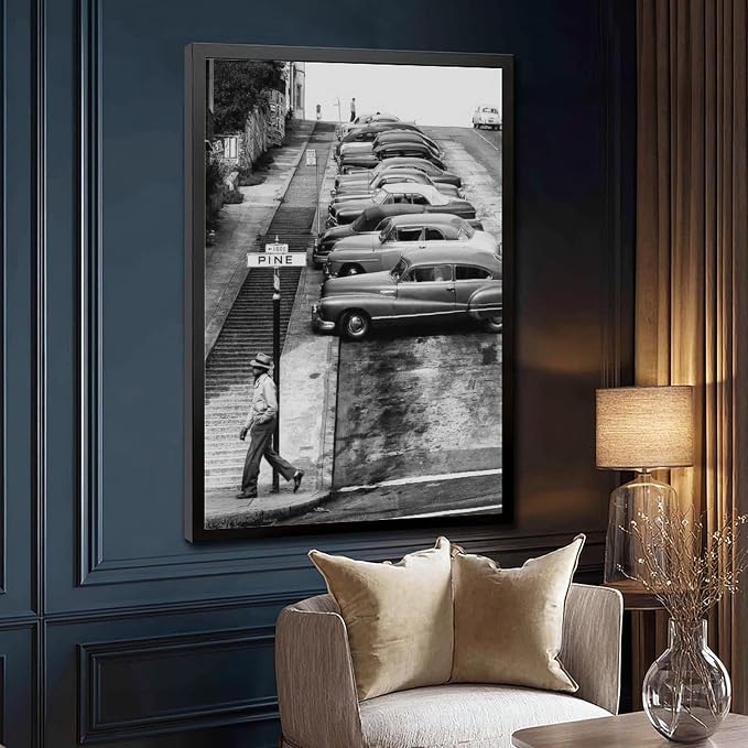 UXCBIA Pine Street, Streets of San Francisco 1950s, Black And White, Vintage Poster Canvas Poster Bedroom Decor Sports Landscape Office Room Decor Gift Black Frame 12x18in(30x45cm) - Image 3