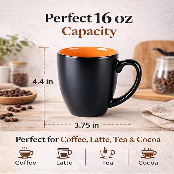 GBhome 16oz Coffee Mugs Set of 6, Large Ceramic Coffee Mugs for Man, Woman, Dad, Mom, Modern Coffee Mugs Set with handle for Tea/Latte/Cappuccino/Milk/Cocoa. Dishwasher&Microwave Safe,Orange - Image 2