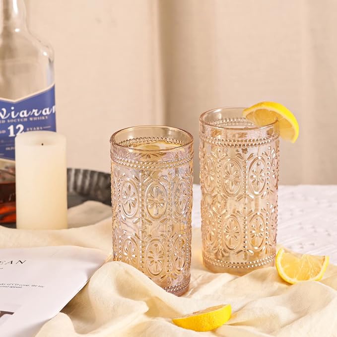 abrwyy Amber Drinking Glasses, Vintage Glassware, 12oz Highball Glasses | Lead-Free Glass, Thick&Durable Glass, Home Decoration, Food Grade Glass - Image 3