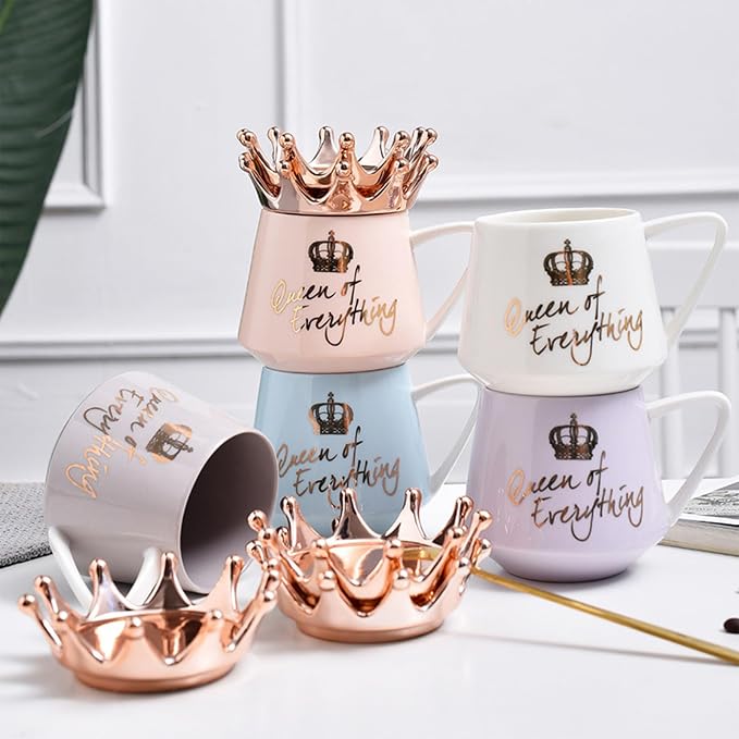 Arawat Queen of Everything Mug with Lid Sweet White Mug with Crown Coffee Mugs Gift with Spoon & Coaster 12 oz Ceramic Cup Birthday Gift for Women Girls Mom Girlfriend Valentine's Day Gifts for Women - Image 7