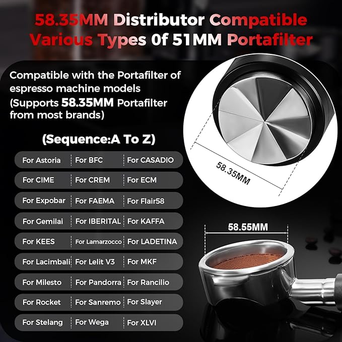 IKAPE 58.35MM Espresso Coffee Distributor, Coffee Dual-Bearing & High-Speed Distribution Tools, Adaptive Height Coffee Tamper Leveler for Over 58mm Portafilters
