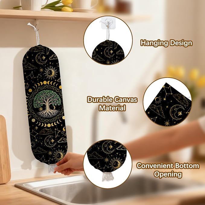 Plastic Bag Holder Dispenser, Tree Plastic Grocery Bag Organizer & Wall Mount Paper Trash Bag Saver Storage for Kitchen Home Pantry Decor, Tree Shopping Bags Storage Dispenser - Image 3