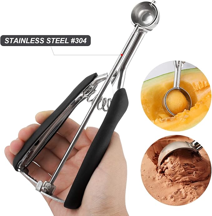 Small Cookie Scoop Set - 3 PCS Include 1 tsp / 2 tsp / 3tsp Cookie Dough Scoops, Cookies Scoops for Baking, Made of 18/8 Stainless Steel, Good Soft Grips, Quick Trigger Release