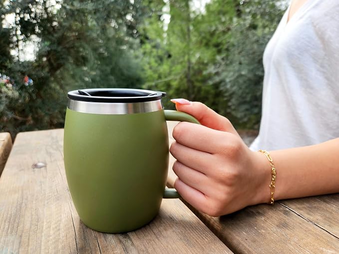 Stainless Steel Insulated Coffee Mugs Set of 2 (14oz) – Double Wall Coffee Cups With Spill Resistant Lid & Strong Handle, Shatterproof Cups for Cold Drinks, Hot Beverages, Indoor & Outdoor Use - Image 4