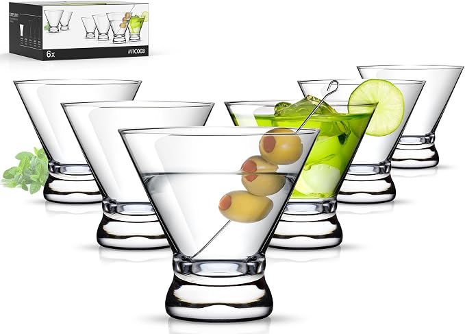 Martini Glasses Set of 6, 8oz Coupe Cocktail Glasses for Margarita | Manhattan, Cosmopolitan, Espresso, Home Bar, Evening Parties, Birthdays, Housewarming Gift by LUNAMANTHA