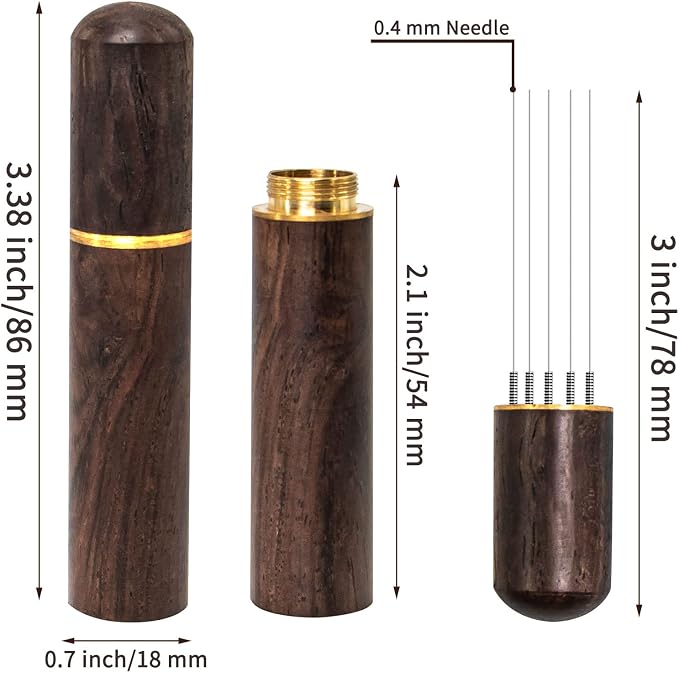 Zolunu Espresso Coffee Stirrer 5 Needles 0.4mm Espresso Distribution Tools, Natural Wood Handle and Stand (Walnut) - Image 2