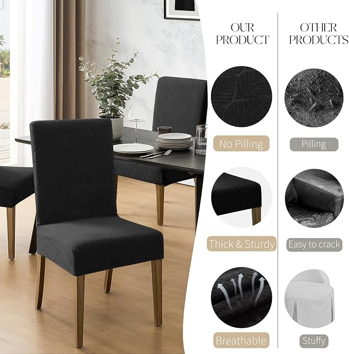 MOSAYT 100% Waterproof Dining Room Chair Covers Set of 6, Super Fit Stretch Jacquard Parson Chairs Slipcovers Removable Washable Chair Seat Protectors for Home, Kitchen, Banquet (Black) - Image 4