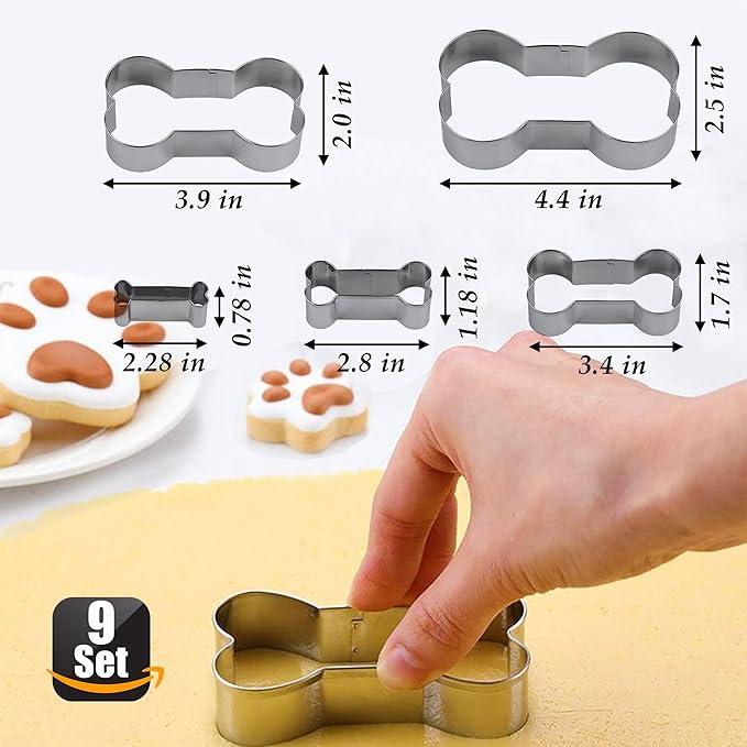 Set of 9-4 Silicone Molds Puppy Dog Paw and Bone，Silicone Dog Treat Molds and 5 Stainless Steel Bone Cookie Cutter，for Chocolate, Candy, Jelly, Dog Treats - Purple,Red,Pink,Blue