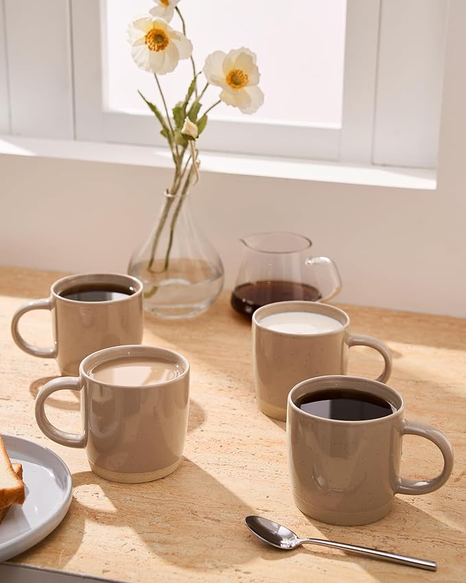 famiware Coffee Mugs for 6, 13 oz Mug Set, Dringking Cup with Handle for Coffee, Tea, Cocoa, Milk, Milkyway Serise, White+Cinnamon Brown - Image 6