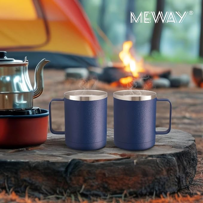 MEWAY 12oz Coffee Mug With Handle 8 Pack Bulk,Stainless Steel Insulated Travel Tumblers With Sliding Lid,Double Wall Vacuum Camping Cup for Hot & Cold Drinks Tea (Navy, 8) - Image 8