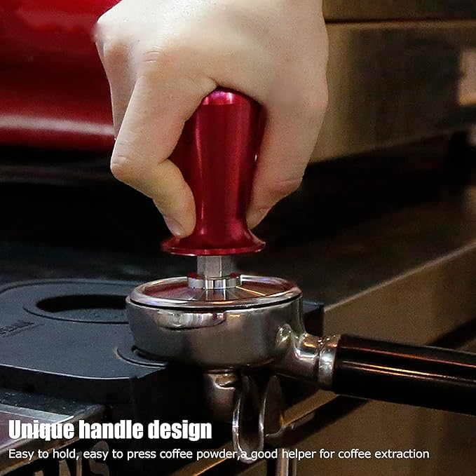 57.5mm less Steel Coffee Tamper, Flat Base Coffee Powder Press Tool with, Heavy Duty Red Tamper for,