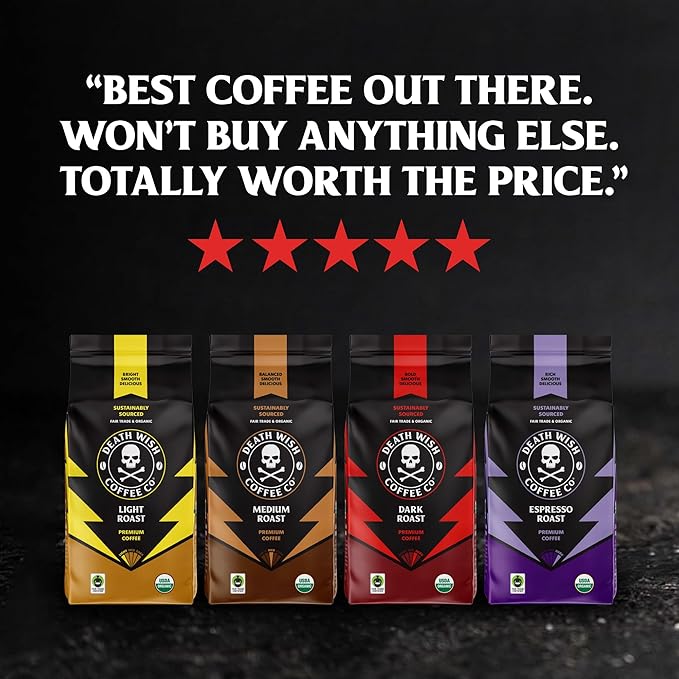 Death Wish Coffee, Organic and Fair Trade Dark Roast Whole Bean Coffee, 16 oz