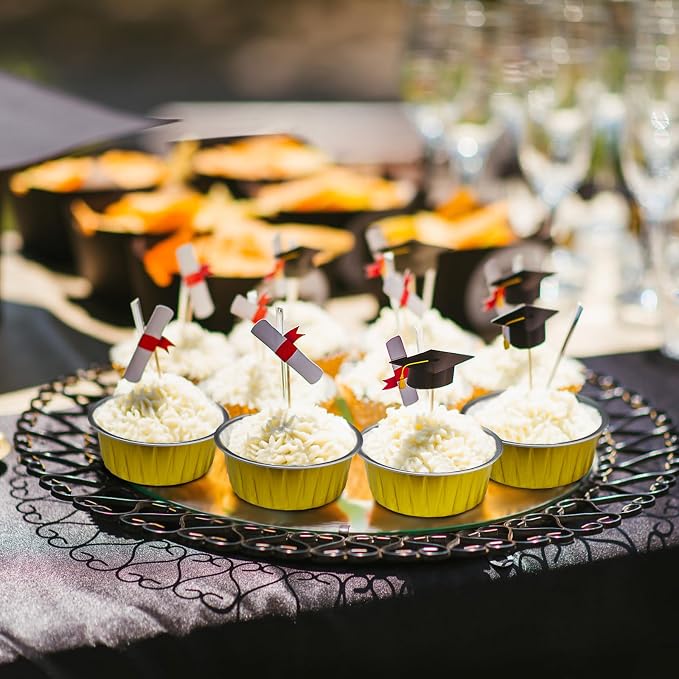 Graduation Party 50Pcs Mini Aluminum Foil Cupcake,5oz Baking Cups with Lids | Gold Disposable Ramekins for Christmas Thanksgiving,Oven Safe,Loaf Pans with Lids,Tin Cups Containers for Cupcake,Cheesecake - Image 6