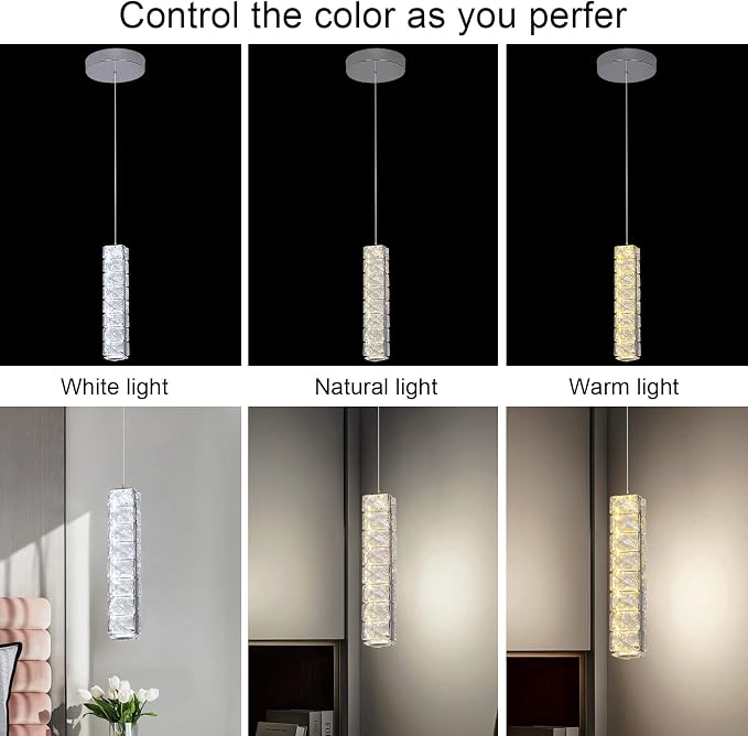 Crystal LED Ceiling Light Chandelier, Modern Semi Flush Mount Lighting Fixture Ceiling Lamp for Living Room, Dining Room, Bedroom, Kitchen Island, Entryway (1 Pendant Light) - Image 6