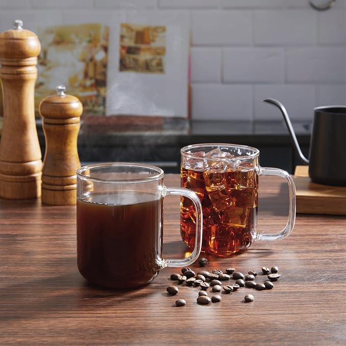 Glass Coffee Mugs, 12 oz iced coffee cups, Clear Tea Cups Set of 6, Glass Mugs with Handles, Glass Cups for Latte, Cappuccino, and Tea - Image 7