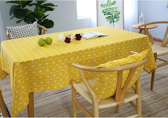 meioro Yellow Boho Table Cloth Rectangle Cotton Linen Nordic Twill Tablecloths Wrinkle Free Fabric Checkerboard Stripe Table Cloths Rustic Cover for Kitchen Dining Party Outdoor Picnic(55 x 102 Inch) - Image 5