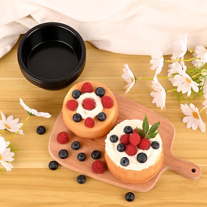 HUAKENER 4 Inch Cake Pan, 3 PCS Carbon Steel Round Cake Pans | Round Cake Pans with 100 Pieces Parchment Paper, Non-stick Cake Baking Pans, Dishwasher Safe - Image 2