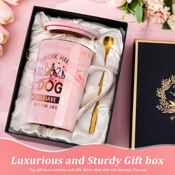 Dog Mom Gifts for Women, Unique Dog Lover Gift, 14oz Pink Marble Coffee Mug | Gold Print Cup Presents for Dog-Loving Friend Birthday, Christmas, Valentines, Mothers Day, with Greeting Card, Nice Gift Box - Image 5