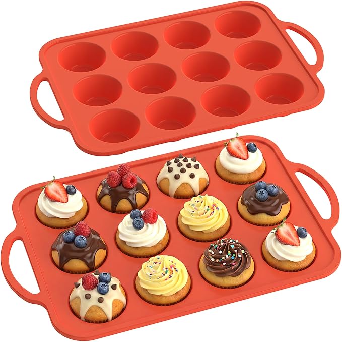 2Pack Silicone Muffin Pan for Baking - Cupcake Pans with Metal Frame by RCMo