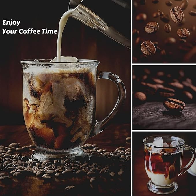 Clear Glass Coffee Mugs Set of 4, 16 OZ Large Glass Beer Cups with Handle,Striped Mug for Hot Beverages,Tea, Cappuccino, Latte, Espresso, Juice Mothers