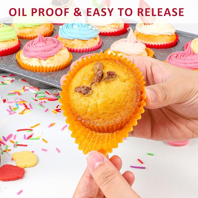 Caperci Standard Orange Cupcake Muffin Liners 500-Count, No Smell, Food Grade & Grease-Proof Paper Baking Cups (Orange) - Image 2