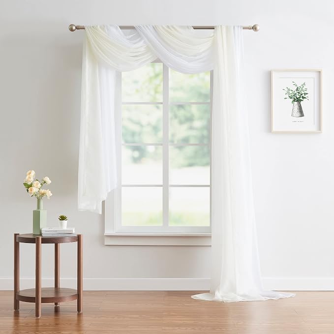 Warm Home Designs 55 x 360 Beige Sheer Window Scarf. AM Beige 360" | Extra Long Window Scarves Valances are Great As Wedding Arch Draping Fabric, Bed Canopy Or for Decorative Project. - Image 6