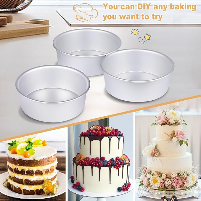 6 x 3 Inch Round Cake Pan Set of 3 with Tapered Side, Aluminum Baking Pans for Layer Cakes, Birthday Anniversary, Heavy Duty Non-Stick & Oven Safe, Commercial Grade Baking Tools for Home Kitchen - Image 5