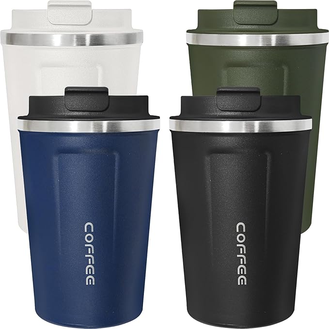 4 Pack Travel Coffee Mug 12oz Insulated Coffee Cup with Lid, Reusable Thermal Coffee Cup Stainless Steel Coffee Tumbler to Keep Hot & Cold Drinks for Car, Daily, Travel and Gifts, Multicolor by Unknown