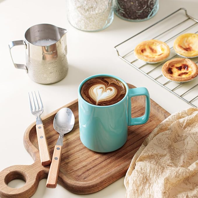 E-liu Large 15 Ounces Porcelain Coffee Mug Tea Mugs Set of 6 | Cups for Coffee, Tea, Cocoa, and Mulled Drinks , Dishwasher & Microwave Safe Gift Sets, Turquoise - Image 6