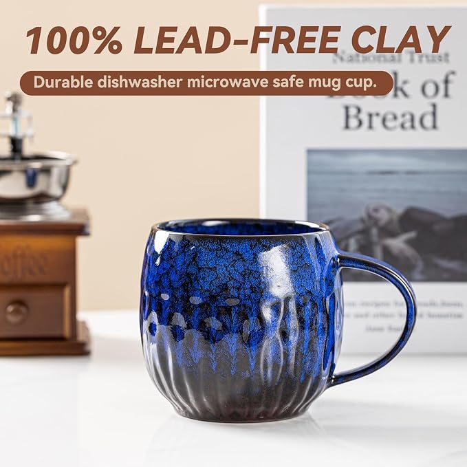 Ocean Surge Ceramic Coffee Mug - 21 oz Unique Reactive Glaze Coffee Cup with Large Handle, Aesthetic Cute Mug for Men Women Office Gift Set - Image 7