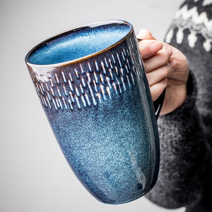 Large Ceramics Coffee Mugs,21 OZ,Large Handle Design,Extra Large Tea and Coffee Cup for Office and Home，Microwave And Dishwasher Safe(Color:21 oz blue) - Image 3