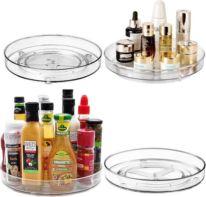 Amolliar Lazy Susan Turntable Organizer, 9"+11" 4 Pack, Rotating Organizer | Lazy Susan for Cabinet Fridge, Pantry Organizer, Spice Rack Condiment Organizer for Kitchen, Countertop Bathroom Vanity Tray by Amolliar