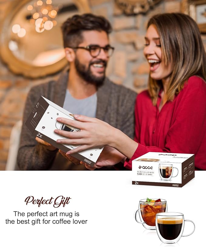 Espresso Cups Set of 2,Hand Blown 5oz Double Walled Insulated Espresso Coffee Mugs with Handle,Perfect for Cappuccino, Latte, Tea, Clear Glass Espresso Shot Cups Suitable for Coffee Machine - Image 7