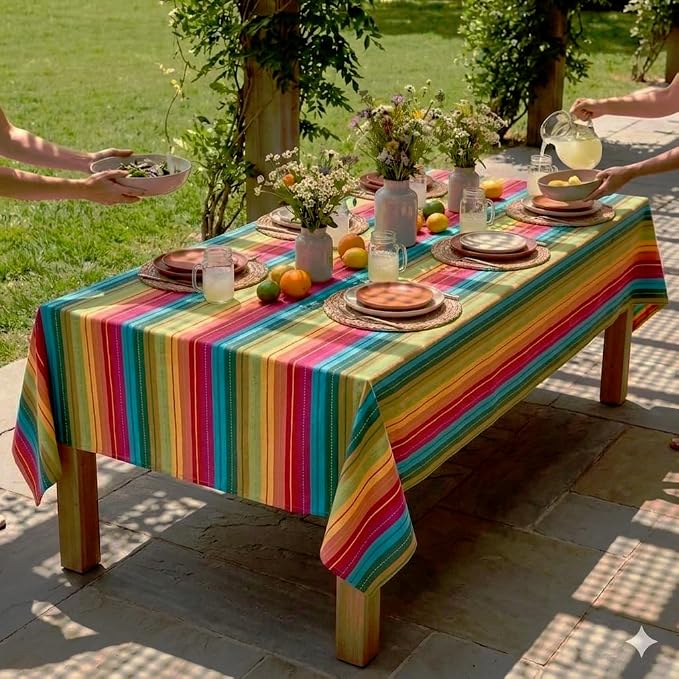 Urban Villa Tablecloth Cotton Tabletop 60x84 (6-8 Seats) Red Stripes - Image 6
